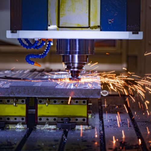 Metalworking CNC lathe milling machine. Cutting metal modern processing technology.