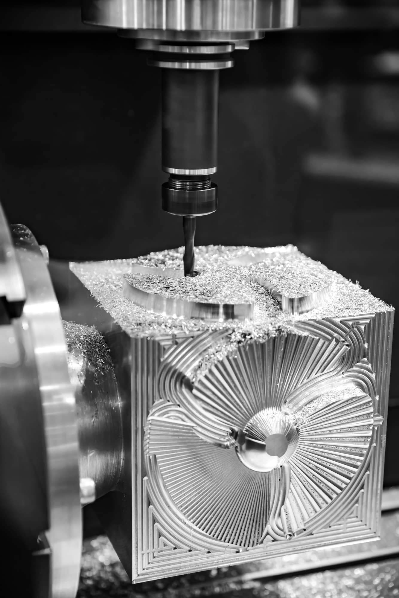 Metalworking CNC milling machine. Cutting metal modern processin